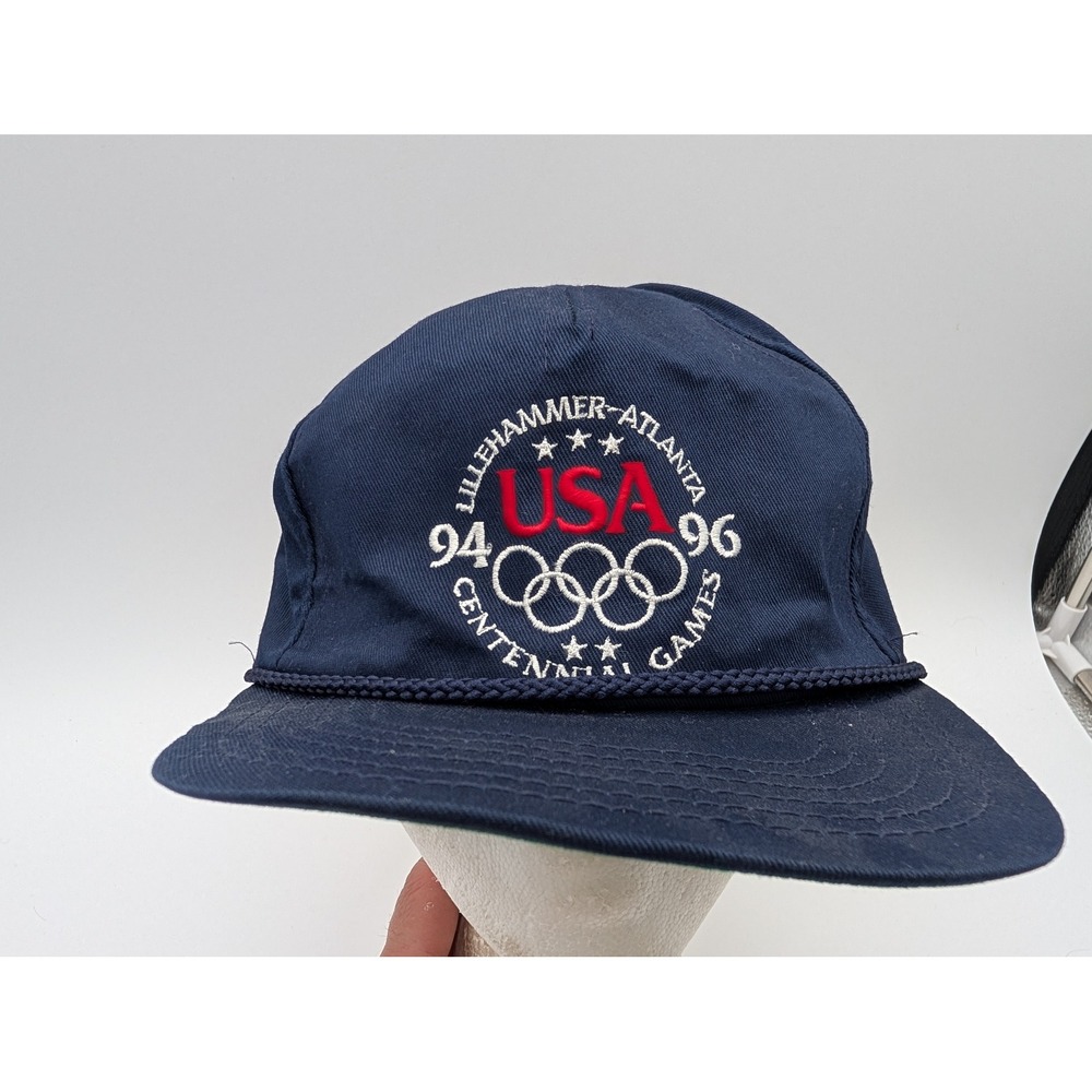 Vintage 1994 1996 USA Olympic Centennial Games Hat Navy Blue Leather Strapback